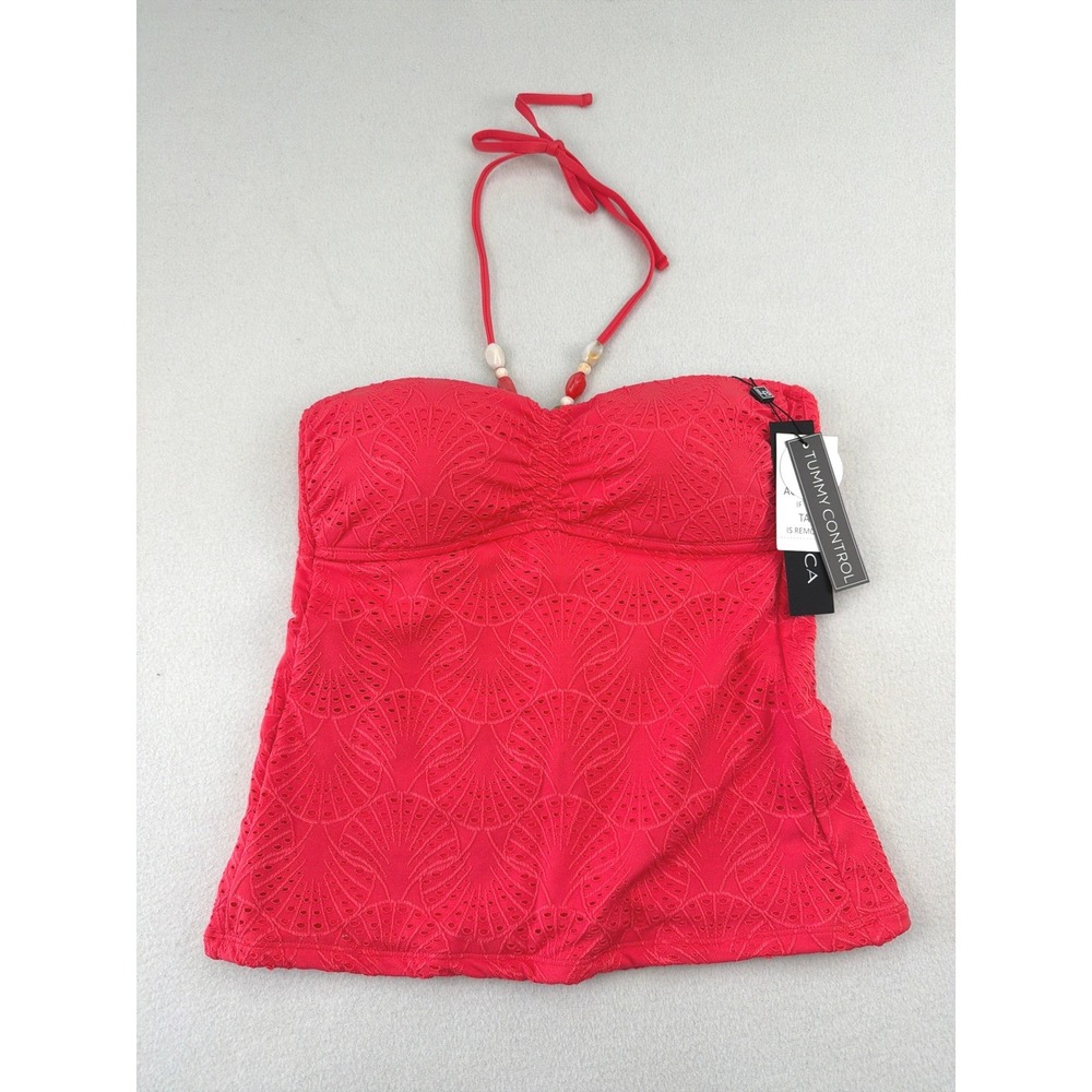 La Blanca Guava Red Shell Eyelet Tankini Top Tummy Control Size 6 LB6DJ86-GUA